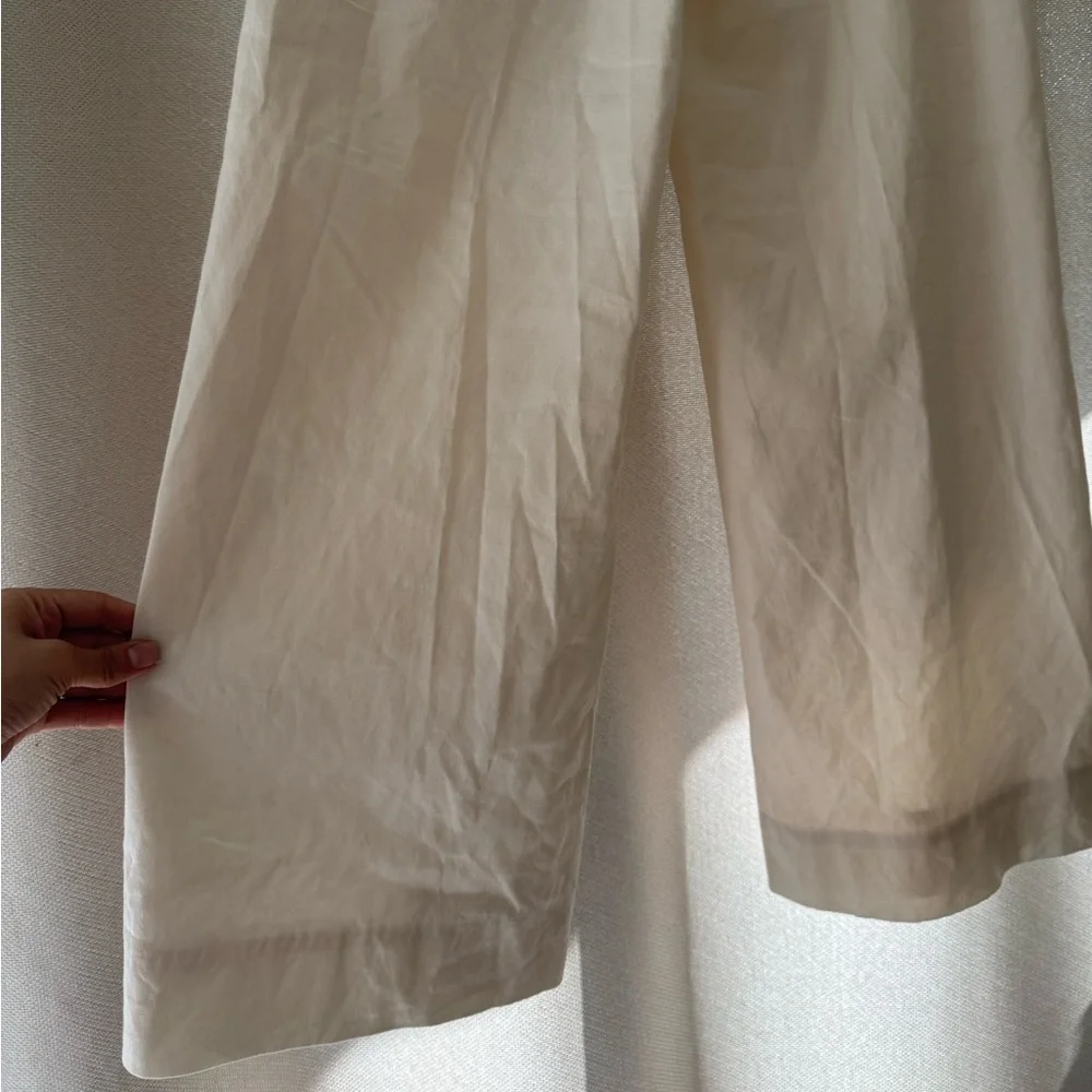 Theory Linen Blend Wide Leg Pants Cream High Rise Minimalist Size 4 - Picture 7 of 8